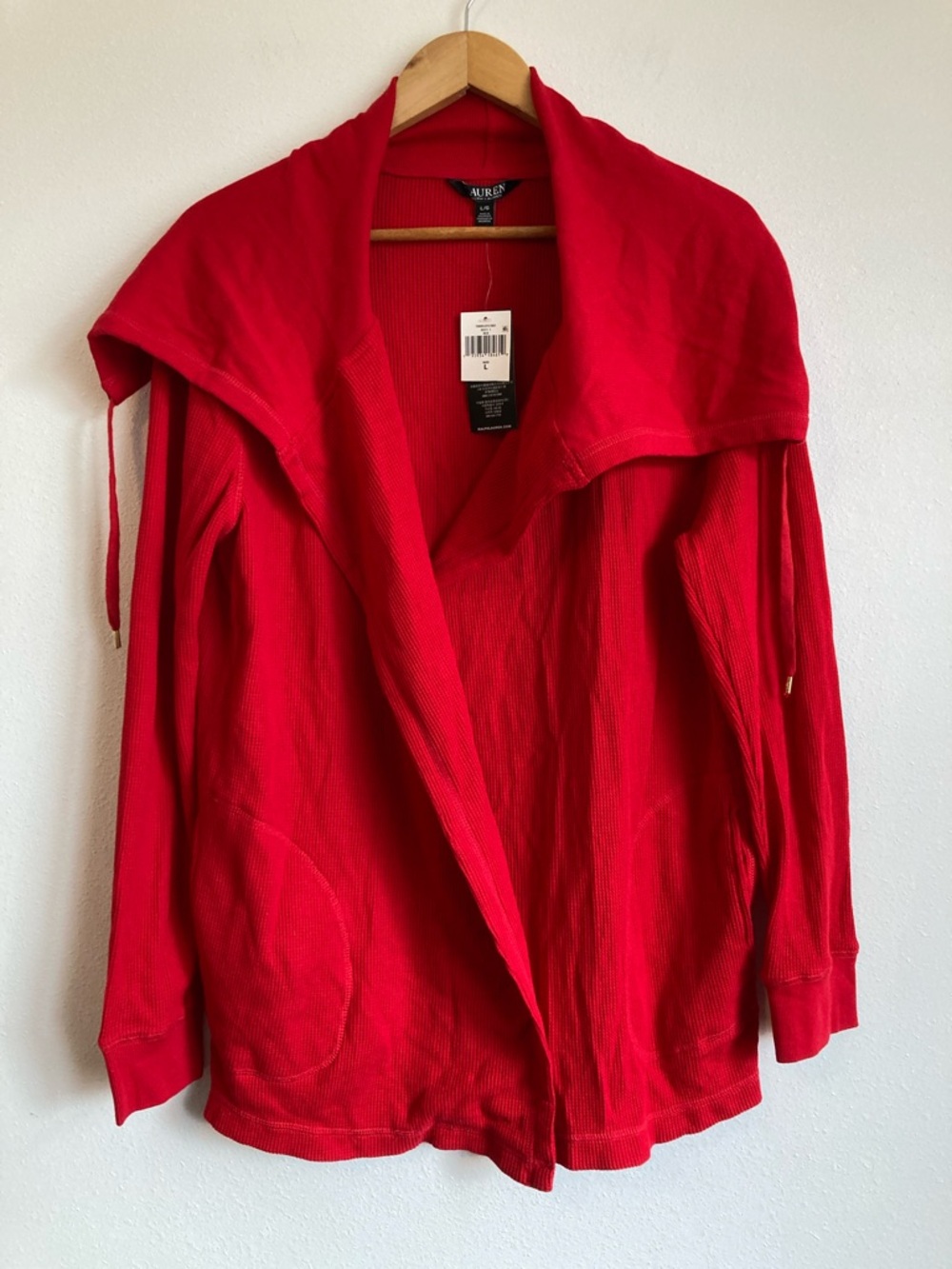 Lauren Ralph Lauren Waffle Knit Cardigan Large Red